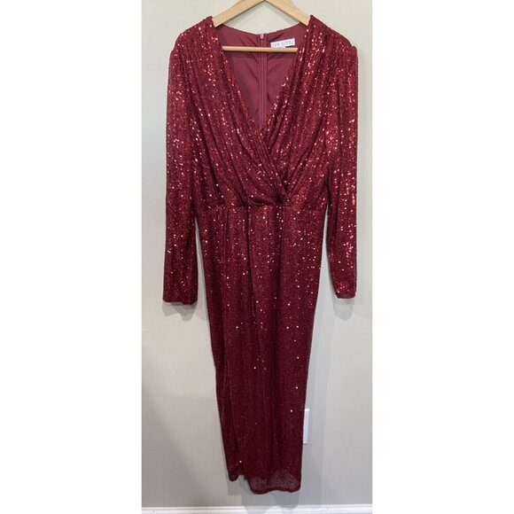 Ivy City Co. Midi Dress Cross Bodice Elastic Waist Full Sequin Burgundy Size 2X - Picture 1 of 5